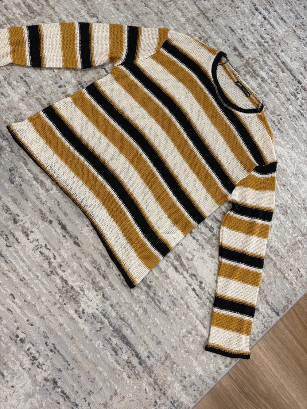 Zara Cream, Mustard & Black Striped Knit Sweater - Picture 2 of 5